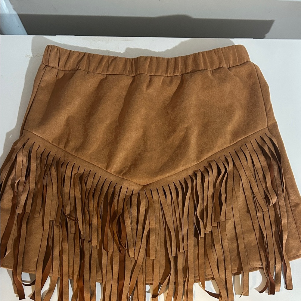 SHEIN Asymmetrical Brown Fringe Skirt